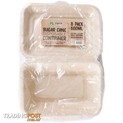 Sugar Cane Party Disposable Container 600mL 8 Pack - 9328644052096