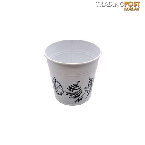 Round Pot Leaf Print White 10.5cm - 800576