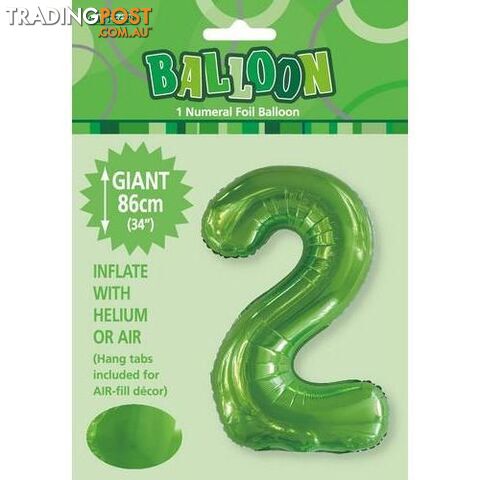 Lime Green 2 Numeral Foil Balloon 86cm (34) - 9311965506126