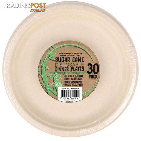 Sugar Cane Party Disposable Dinner Plates 30 Pack - 9328644052904