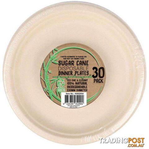 Sugar Cane Party Disposable Dinner Plates 30 Pack - 9328644052904