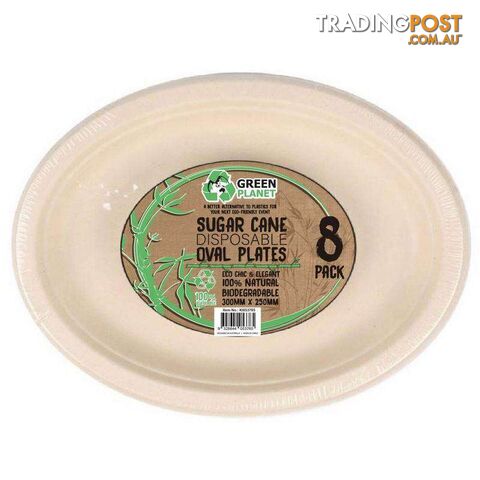 Sugar Cane Party Disposable Oval Plates 8 Pack - 9328644053765