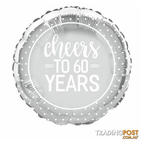 Silver Dot Cheers To 60 Years 45cm (18) Foil Balloon Packaged - 011179726028