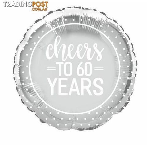 Silver Dot Cheers To 60 Years 45cm (18) Foil Balloon Packaged - 011179726028