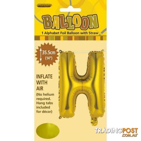 Gold H Alphabet Foil Balloon 35cm (14) - 9311965446576