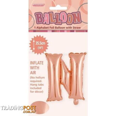 Rose Gold N Alphabet Foil Balloon 35cm (14) - 9311965447634