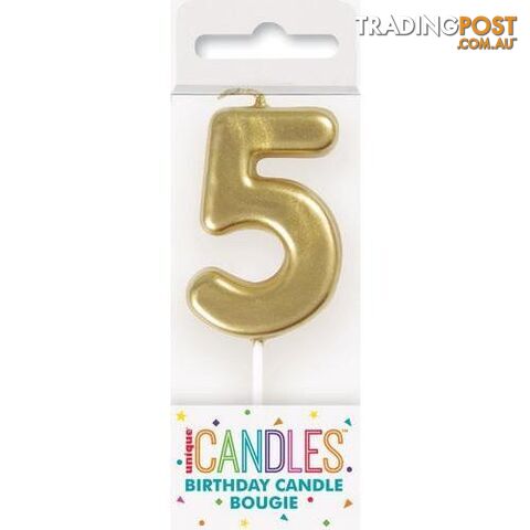 Mini Gold Numeral Pick Candles - 5 - 011179199556