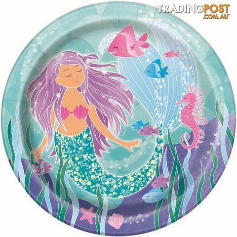 Mermaid 8 x 23cm (9) Paper Plates - 011179583355