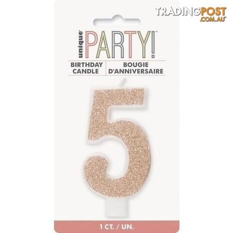 Numeral Candle 5 - Glitter Rose Gold - 011179849758