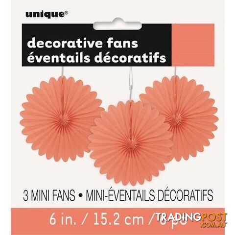 3 Decorative Fans Coral 15cm (6) - 011179632664