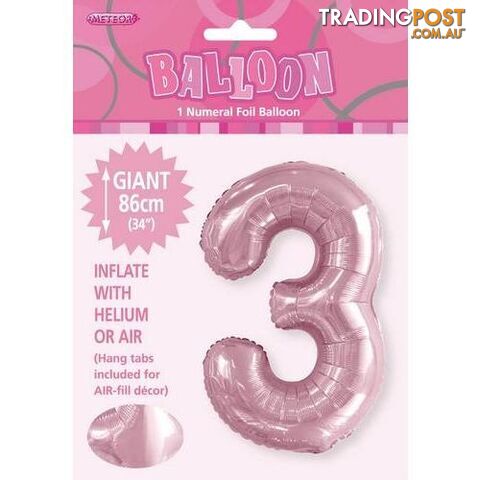 Lovely Pink 3 Numeral Foil Balloon 86cm (34) - 9311965506539