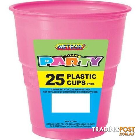 Hot Pink 25 x 270ml (9oz) Plastic Cups - 9311965301028