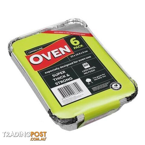 Rectangular Foil Oven Trays with Lids 22x16x5cm 6Pk - 9340957068892