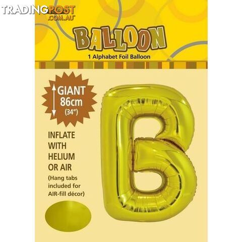 Gold B Alphabet Foil Balloon 86cm (34) - 9311965431619