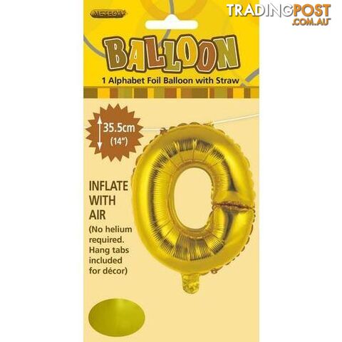 Gold O Alphabet Foil Balloon 35cm (14) - 9311965446644