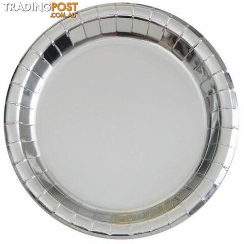 Silver Foil 8 x 23cm (9) Round Paper Plates - 011179322855