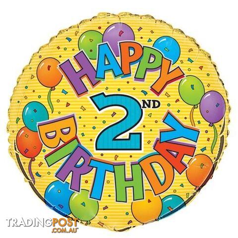 2nd Birthday 45cm (18) Foil Balloon Packaged - 011179532018