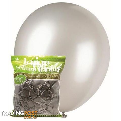 Silver - 100 x 30cm (12) Metallic Balloons - 9311965012672