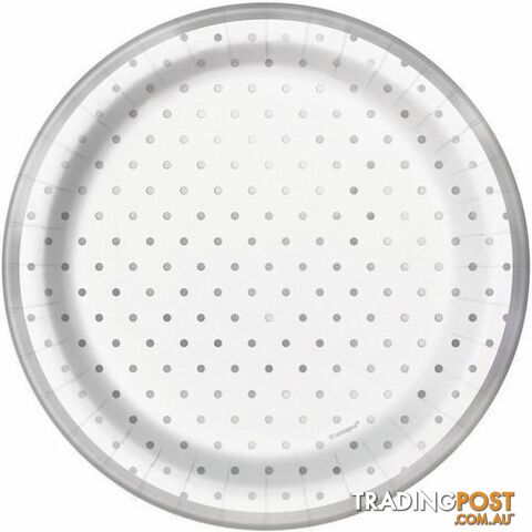 Foil Stamped Mini Dots Silver 8 x 18cm (7) Paper Plates - 011179725649