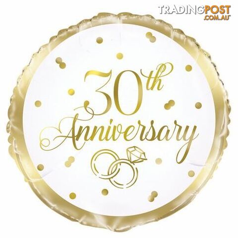 Gold 30th Anniversary 45cm (18) Foil Balloon Packaged - 011179540068
