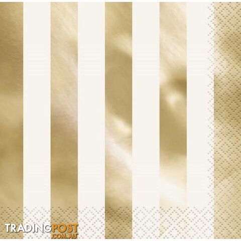 Foil Stamped Stripes Gold 16 Luncheon Napkins 2ply 33cm x 33cm (13 x 13) -...