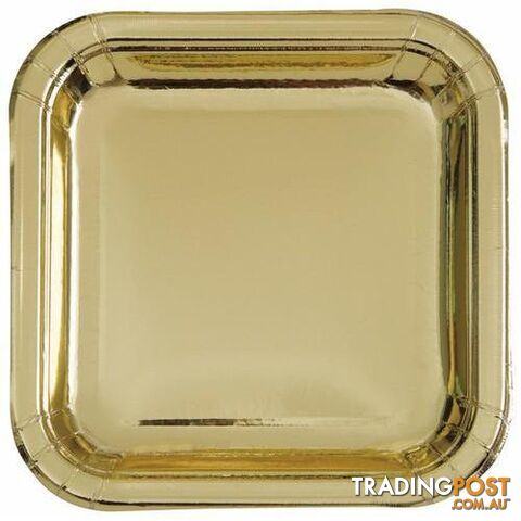 Gold Foil 8 x 18cm (7) Square Paper Plates - 011179323340