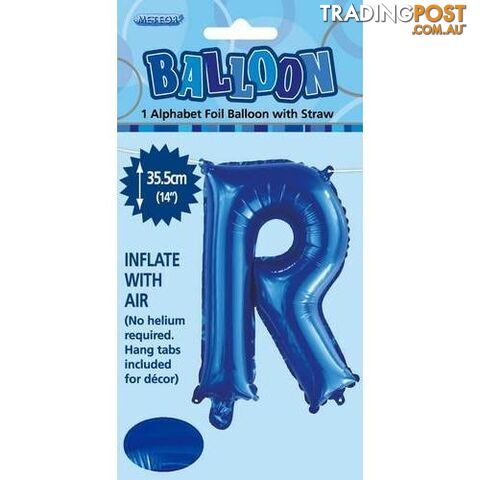Royal Blue R Alphabet Foil Balloon 35cm (14) - 9311965447276
