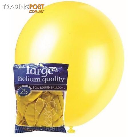 Yellow - 25 x 30cm (12) Decorator Balloons - 9311965025412