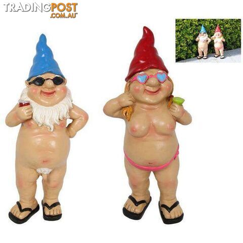 Standing Naked Drinking Garden Gnomes 2 Piece Set 29cm - 800279