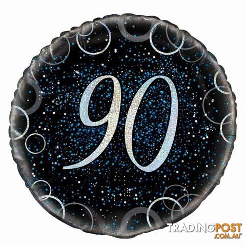 Glitz Blue 90th Birthday 45cm (18) Foil Balloon Packaged - 011179558148