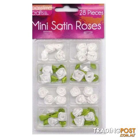 Mini Satin Roses 28 Pieces White - 800321
