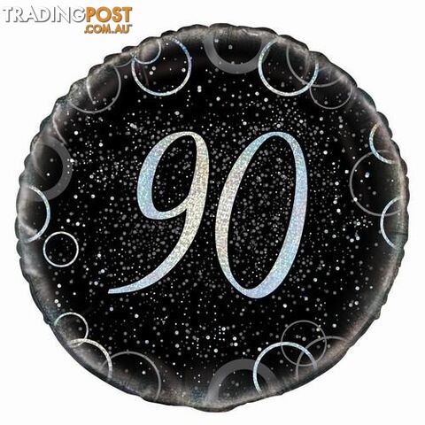 Glitz Silver 90th Birthday 45cm (18) Foil Balloon Packaged - 011179558278