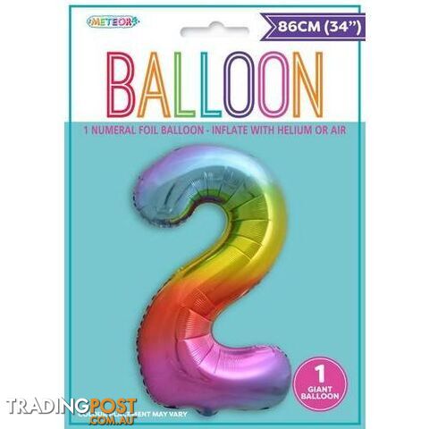 Rainbow 2 Numeral Foil Balloon 86cm (34) - 9311965448228