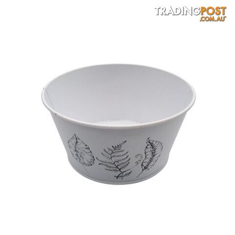 Round Pot Leaf Print White 19.5x10cm High - 800591