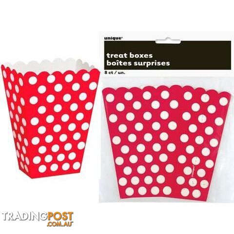 Dots Ruby Red 8 Treat Boxes 14cm H x 10cm W x 6cm D (5.5 x 4 x 2.4) -...