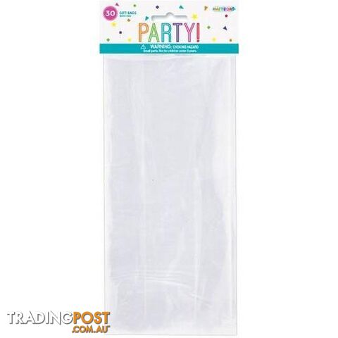 30 Gift Bags With Ties - Medium - Clear 102cm W x 23cm H 4 x 9 - 9311965151845