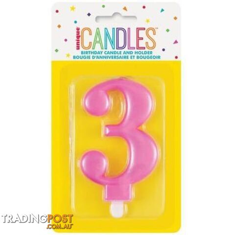 Numeral Candle 3 - Metallic Pink - 011179196036