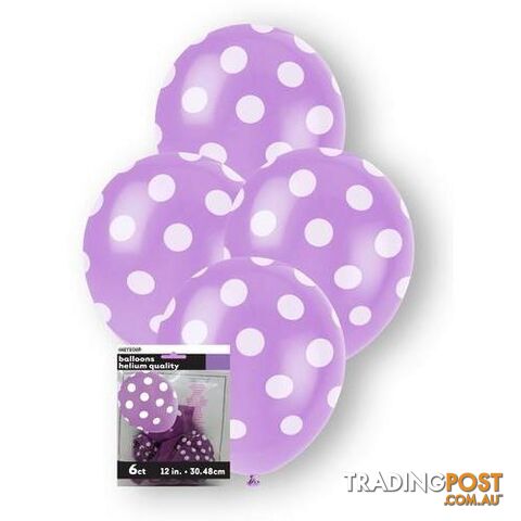 Dots Pretty Purple 6 x 30cm (12) Balloons - 9311965575979