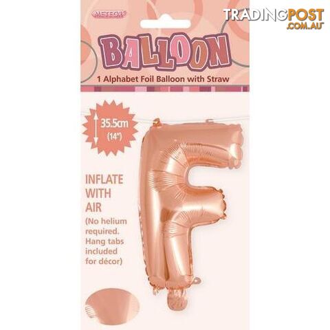 Rose Gold F Alphabet Foil Balloon 35cm (14) - 9311965447559