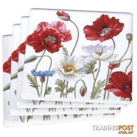 Poppies on White Coaster Set 4pcs 10 cm - 9342816019007