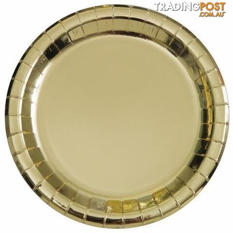 Gold Foil 8 x 23cm (9) Round Paper Plates - 011179322954