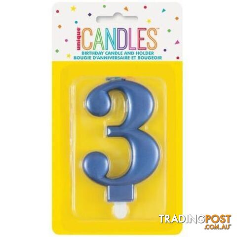 Numeral Candle 3 - Metallic Blue - 011179196135