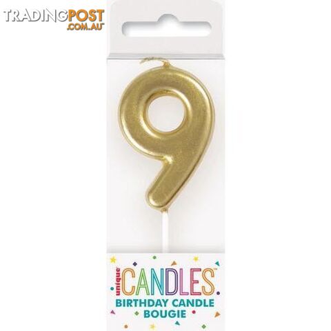 Mini Gold Numeral Pick Candles - 9 - 011179199594