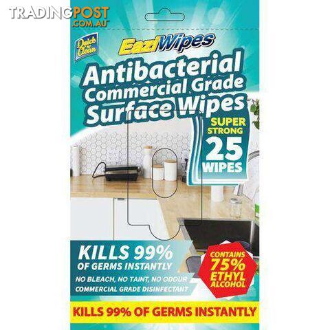 99% Antibacterial Surface Wipes 25Pk - 9328644056575