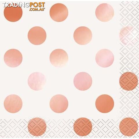 Foil Stamped Dots Rose Gold 16 Beverage Napkins 2ply 25.4cm x 25.4cm -...