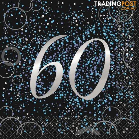 Glitz Blue 16 Foil Stamped 60 Luncheon Napkins 2ply 33cm x 33cm (13 x 13) -...