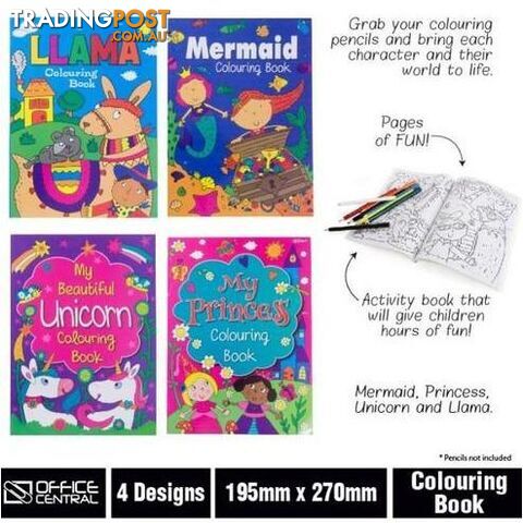 Colouring Book Girls 4 Designs 19.5x27cm - 9326243220038