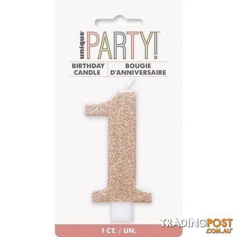 Numeral Candle 1 - Glitter Rose Gold - 011179849710
