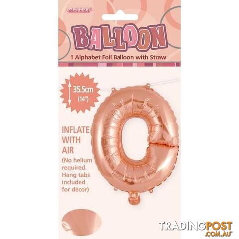 Rose Gold O Alphabet Foil Balloon 35cm (14) - 9311965447641