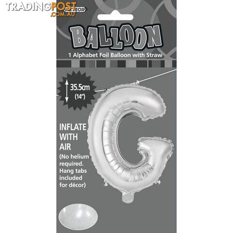 Silver G Alphabet Foil Balloon 35cm (14) - 9311965446866